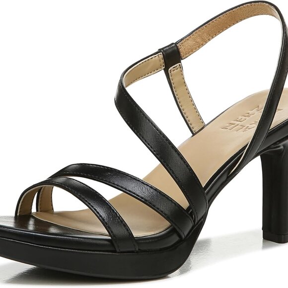 Women’s Heeled Sandal Synthetic 8 Black Strappy Platform Non-Slip - Picture 1 of 9